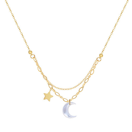 Collier de coquille de placage d'acier inoxydable de lune d'étoile de mode