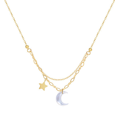 Fashion Star Moon Stainless Steel Plating Shell Necklace