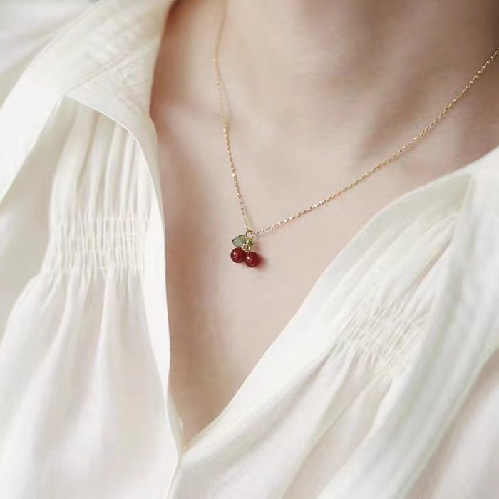 Casual Sweet Cherry Stainless Steel Plating 18K Gold Plated Pendant Necklace