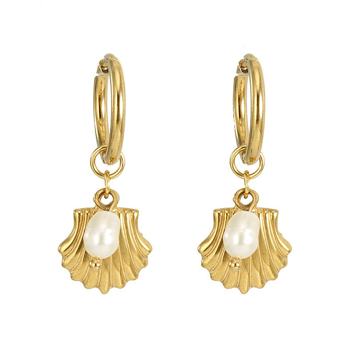 Boucles d'oreilles pendantes en perles artificielles plaquées or pour dame, 1 paire, en acier inoxydable