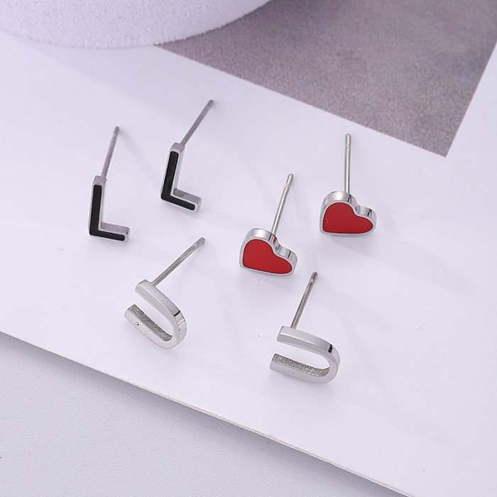 3 pares de brincos de orelha de aço inoxidável com letras de estilo simples e moderno