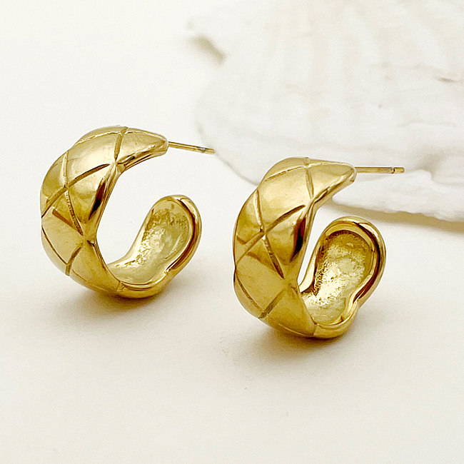 1 Pair Retro Simple Style C Shape Rhombus Plating Carving Stainless Steel  Gold Plated Ear Studs