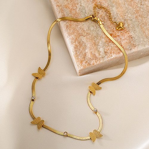 Elegant Butterfly Stainless Steel Plating 18K Gold Plated Necklace