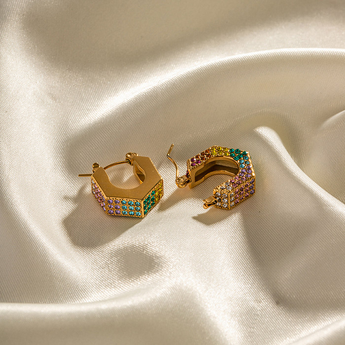 1 paire de boucles d'oreilles plaquées or 18 carats avec incrustation de strass en forme de U brillant de Style INS