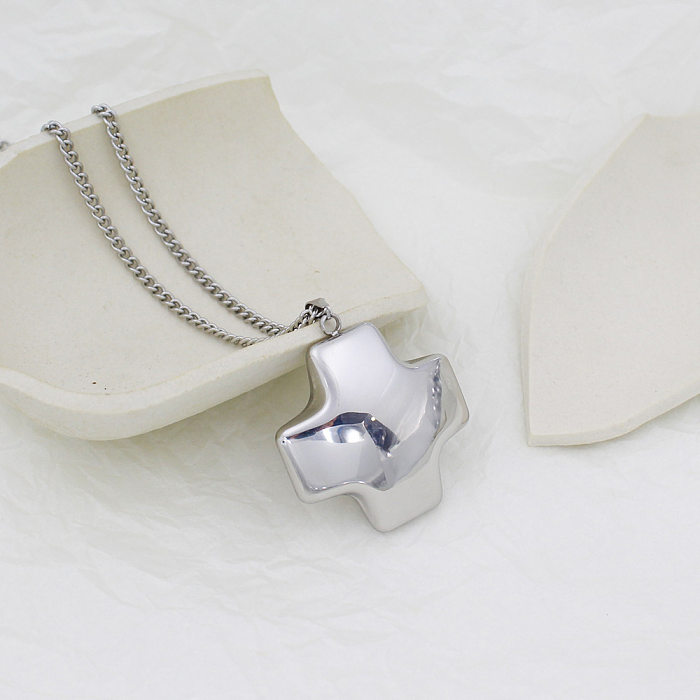 IG Style Schlichter Stil Kreuz-Anhänger-Halskette aus Edelstahl mit Edelstahlbeschichtung