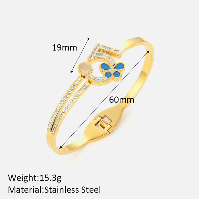 Simple Style Commute Number Stainless Steel Inlay Artificial Gemstones Bangle