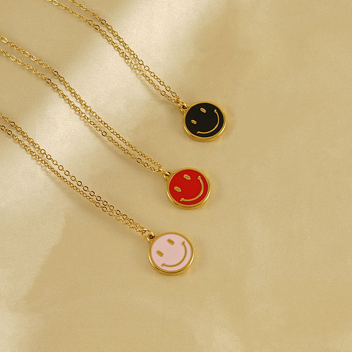 Wholesale Korean Style Smiley Face Stainless Steel  18K Gold Plated Pendant Necklace