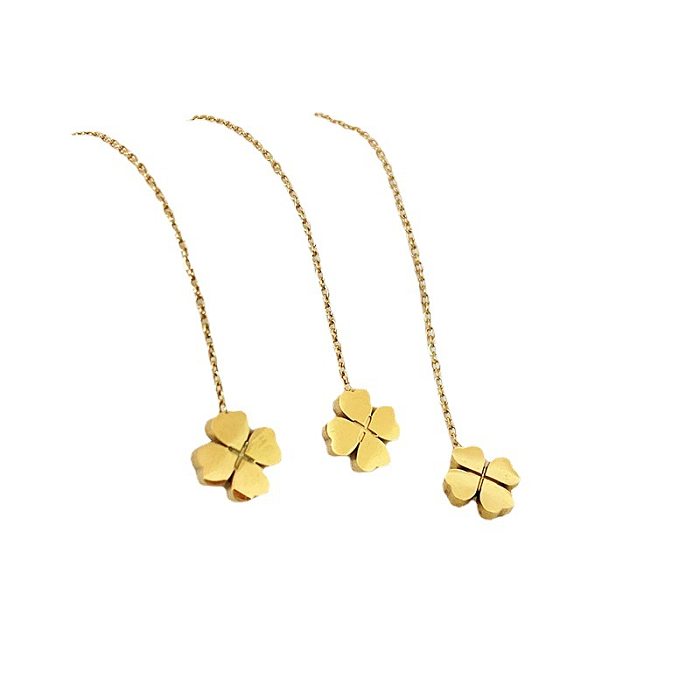 1 Pair Simple Style Four Leaf Clover Plating Stainless Steel Drop Earrings