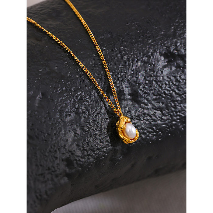 1 Stück Retro-Halskette mit geometrischem Edelstahlüberzug und künstlichen Perlen