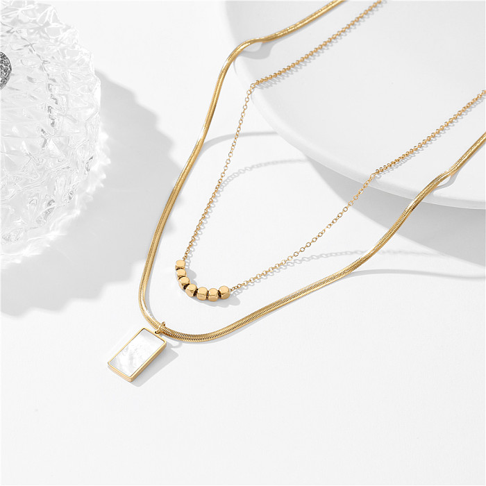 Simple Style Rectangle Stainless Steel Copper Plating Inlay Shell 18K Gold Plated Layered Necklaces