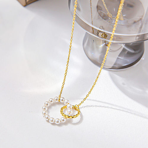 MAMA Halskette mit geometrischen Edelstahlbeschichtungen und künstlichen Perlen