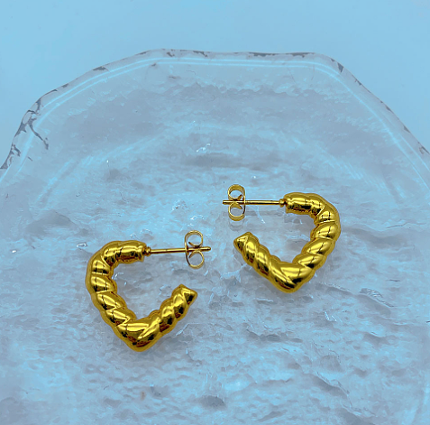 1 Paar Retro-Herzform-Creolen aus Edelstahl mit Inlay und künstlichen Perlen
