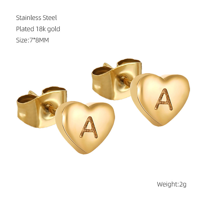 1 Pair Simple Style Letter Heart Shape Plating Stainless Steel  18K Gold Plated Ear Studs