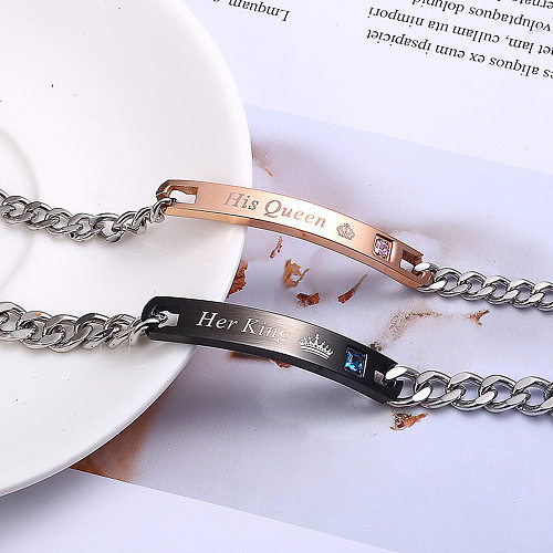 Bracelets en Zircon avec incrustation de placage en acier inoxydable avec lettres hip-hop 1 pièce