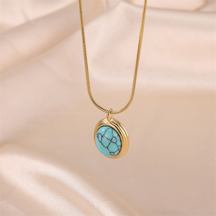 Commute Oval Stainless Steel  18K Gold Plated Turquoise Pendant Necklace In Bulk