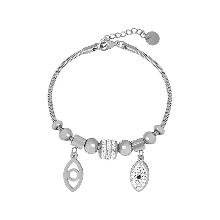 Bracelet rond de bracelets de strass en acier titane de style simple en vrac