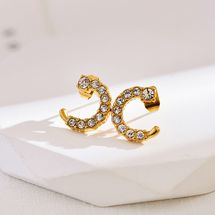 1 Pair Simple Style Letter Inlay Stainless Steel  Zircon Ear Studs