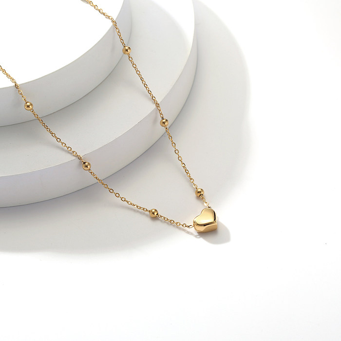 Edelstahl-Mode-Gold-einfache Herz-Anhänger-Perlen-Halskette