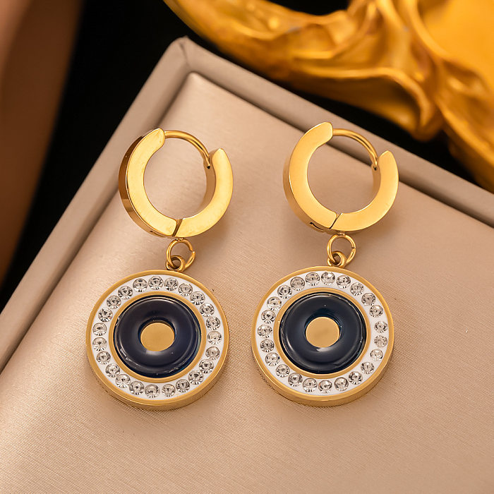 1 Pair IG Style Devil'S Eye Water Droplets Plating Inlay Stainless Steel Rhinestones 18K Gold Plated Drop Earrings