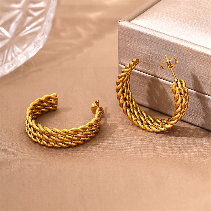 1 Pair Retro Simple Style C Shape Plating Stainless Steel  18K Gold Plated Earrings