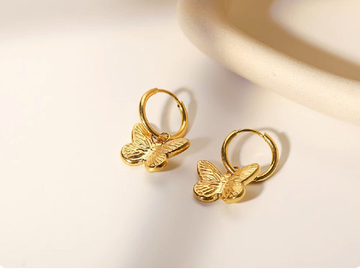 1 Paar schlichter, klassischer Stil, Schmetterlingsplattierung, 18 Karat vergoldeter Edelstahl-Ohrhänger