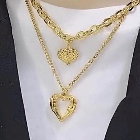 Collier pendentif en forme de cœur creux en acier inoxydable multicouche Simple à la mode