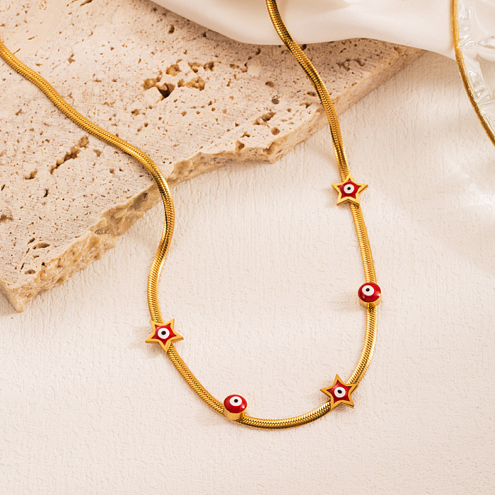 Retro-Pentagramm-Teufelsauge-Herzform-Edelstahl-Emaille-Beschichtung mit 18 Karat vergoldeter Halskette