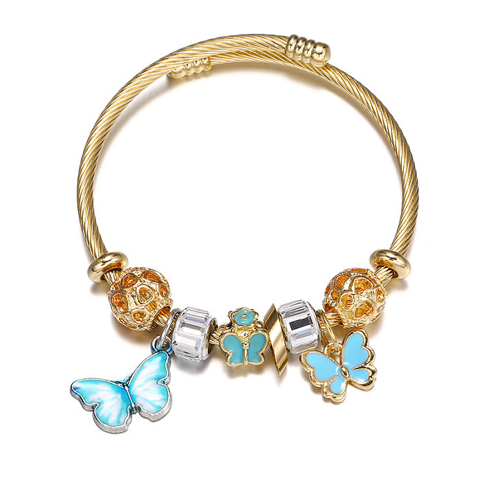 Bracelet en acier titane papillon à la mode, bracelets en acier inoxydable avec strass de peinture