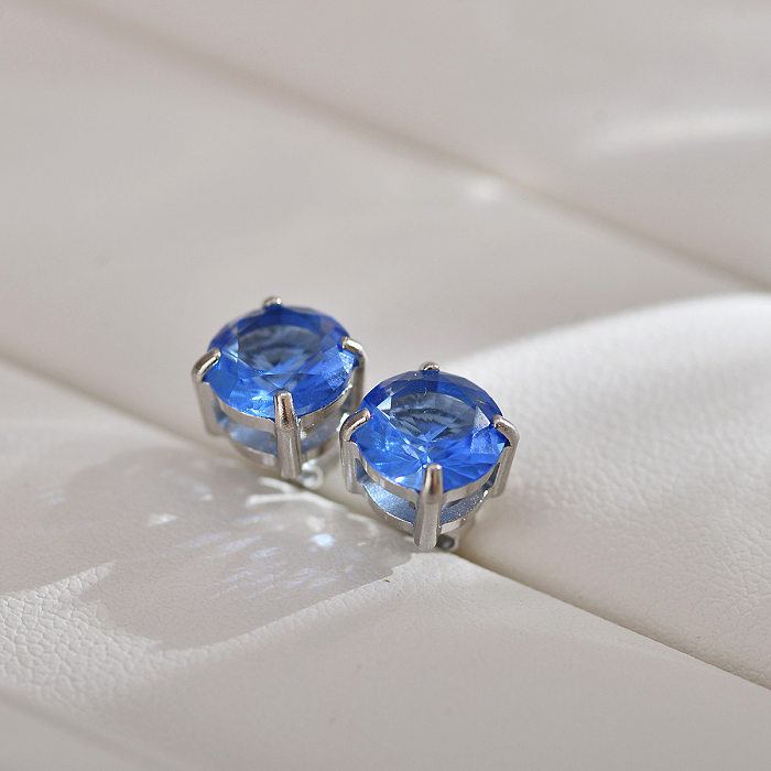 1 Pair Classic Style Round Inlay Stainless Steel  Zircon Ear Studs