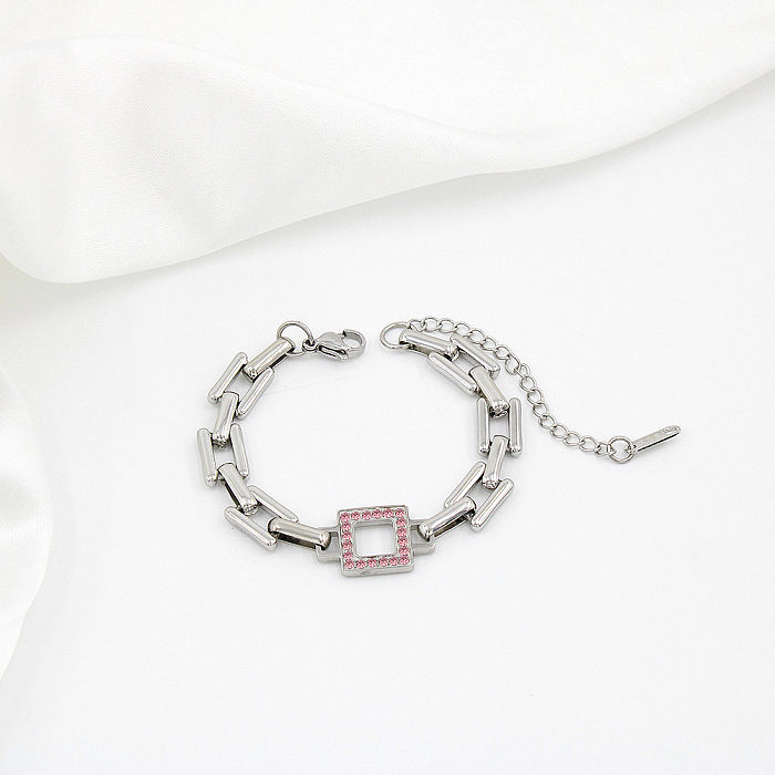 Wholesale Simple Style Square Solid Color Stainless Steel Plating Inlay 18K Gold Plated Zircon Bracelets