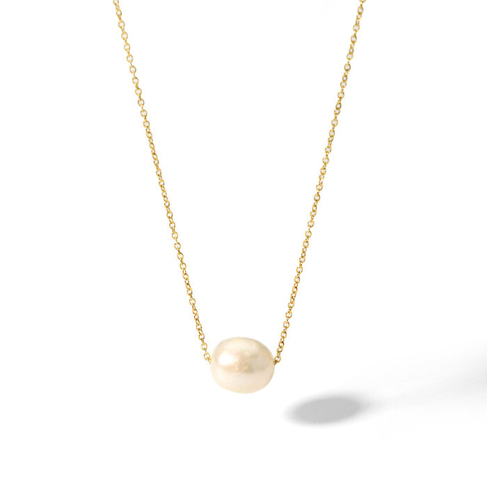 Hawaiian Baroque Style Solid Color Stainless Steel  Freshwater Pearl Beaded Plating 18K Gold Plated Necklace