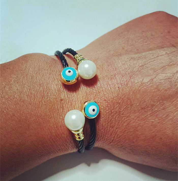Retro Simple Style Eye Stainless Steel Copper Enamel Inlay Pearl Bangle