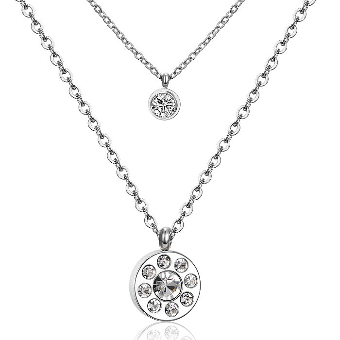 Modern Style Cross Four Leaf Clover Flower Stainless Steel  Rhinestones Layered Necklaces