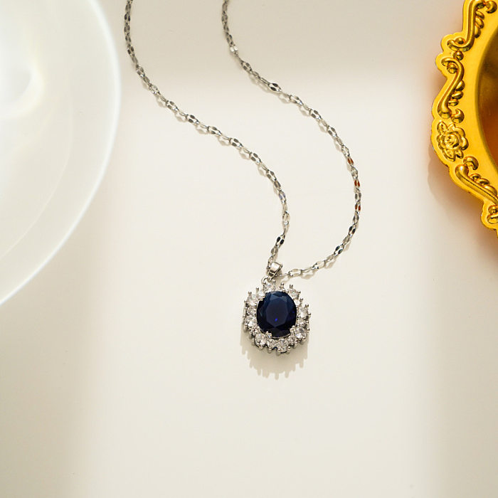 Elegante ovale Halskette mit Zirkon-Anhänger aus Edelstahl mit Inlay