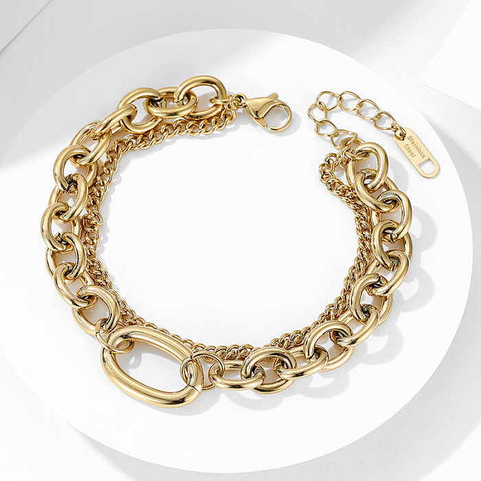 Novo Multi-camada corrente círculo banhado a ouro colar pulseira de aço inoxidável
