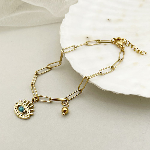IG Style Casual Eye Stainless Steel Plating Hollow Out Inlay Turquoise Gold Plated Bracelets