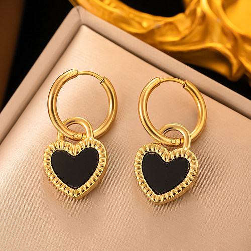 1 Pair Fashion Heart Shape Stainless Steel Plating Drop Earrings