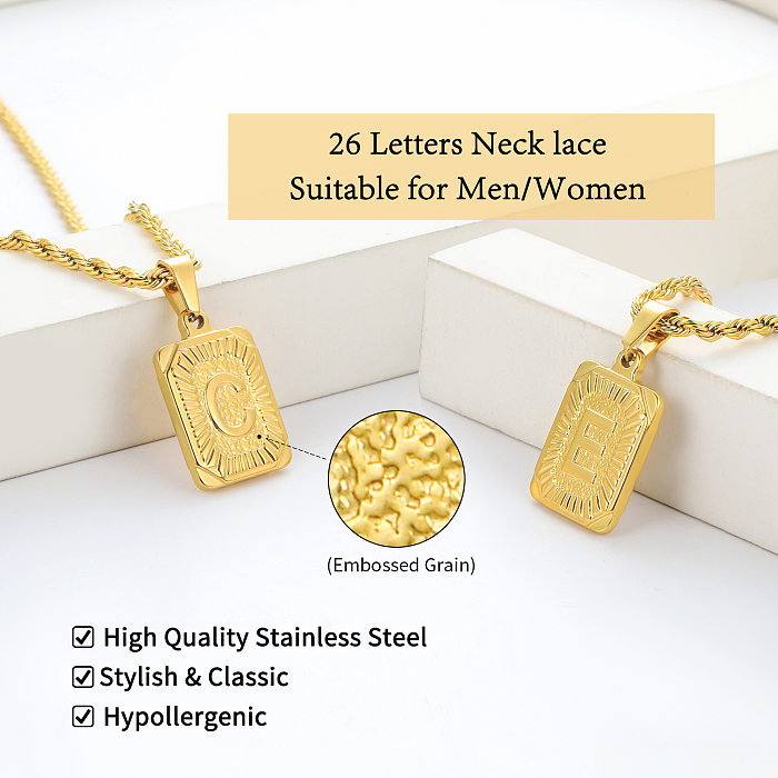 Fashion Letter Square Pendant Stainless Steel  Necklace