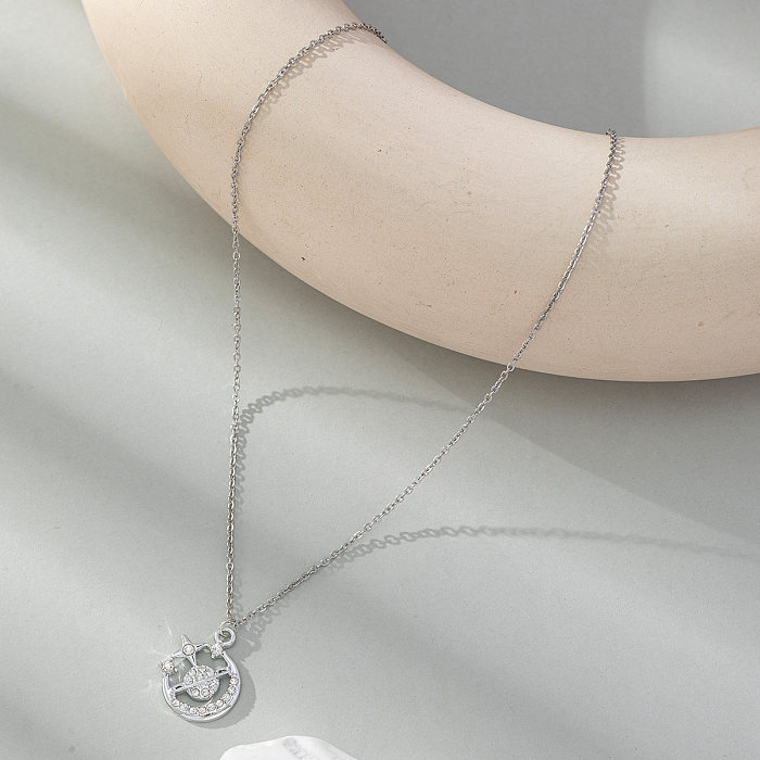 Korean Style Star Stainless Steel  Rhinestones Pendant Necklace In Bulk