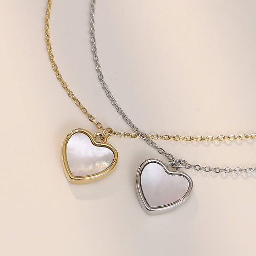Wholesale Simple Style Heart Shape Stainless Steel Shell Pendant Necklace