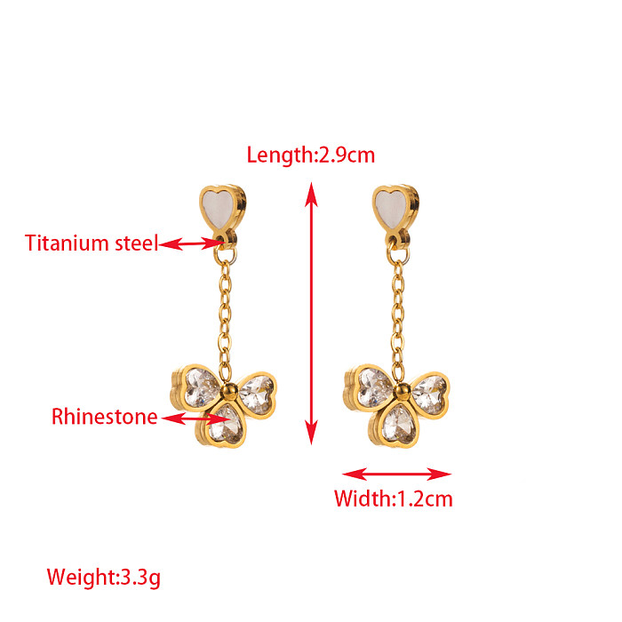 1 Pair Elegant Lady Round Oval Heart Shape Inlay Stainless Steel Rhinestones Gold Plated Drop Earrings