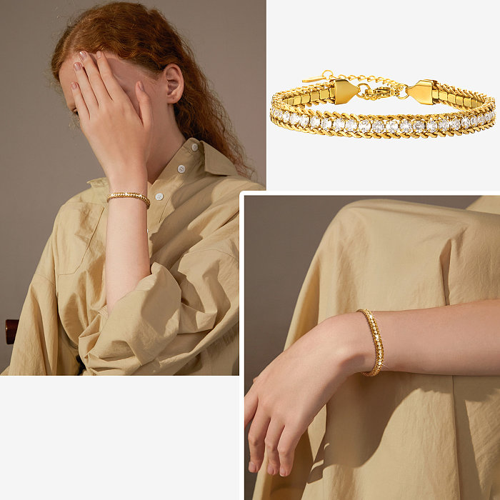 Französischer Stil, moderner Stil, einfarbig, Edelstahl-Beschichtung, Inlay, Zirkon, 18 Karat vergoldete Armbänder