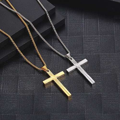 Lässige, schlichte Kreuz-Anhänger-Halskette mit Edelstahlbeschichtung