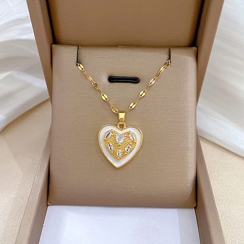 Luxurious Heart Shape Stainless Steel Copper Plating Inlay Artificial Gemstones Pendant Necklace