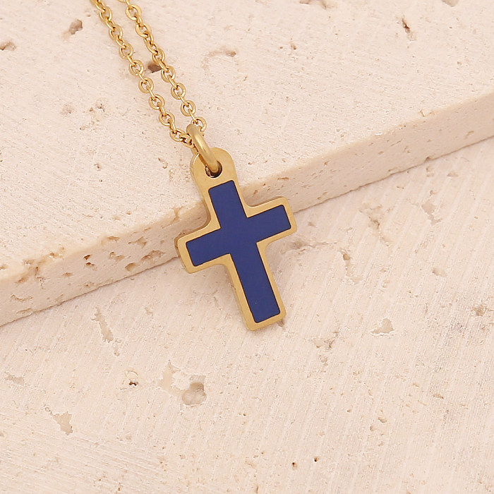 Vintage Style Cross Heart Shape Stainless Steel  Pendant Necklace Gold Plated Stainless Steel  Necklaces 1 Piece