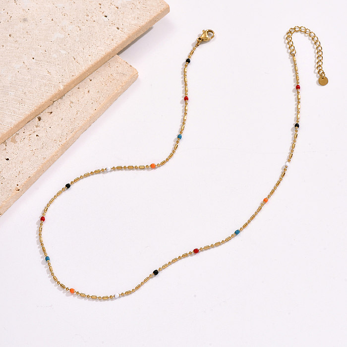Simple Style Colorful Stainless Steel  Epoxy Plating 14K Gold Plated Necklace