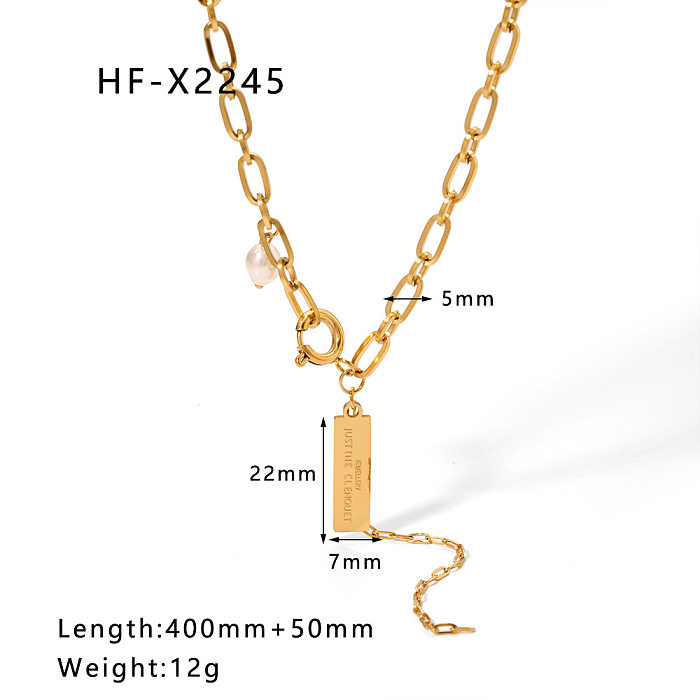 IG Style Simple Style Letter Rectangle Stainless Steel  Tassel Pearl Plating 18K Gold Plated Pendant Necklace