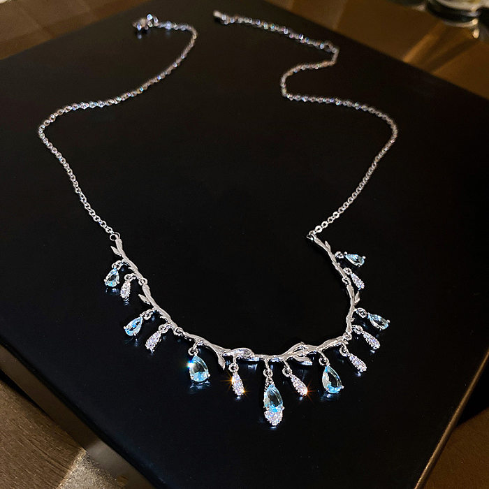 1 Piece Fashion Water Droplets Stainless Steel Inlay Zircon Necklace