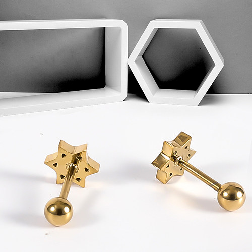 1 peça estilo simples brilhante hexagrama chapeamento incrustação de aço inoxidável zircão 14K brincos banhados a ouro
