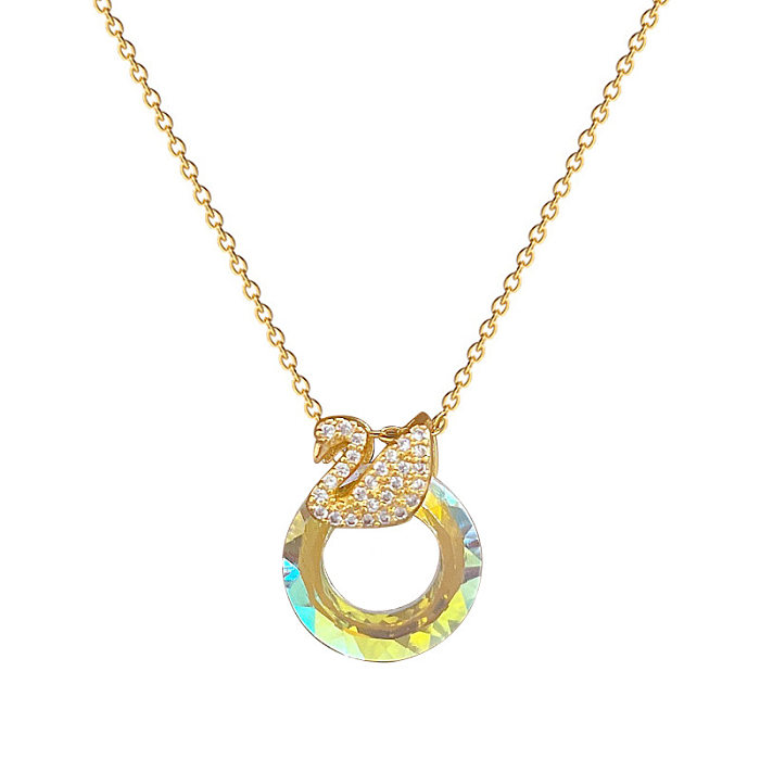 IG Style Round Swan Stainless Steel Copper Artificial Gemstones Rhinestones Pendant Necklace In Bulk